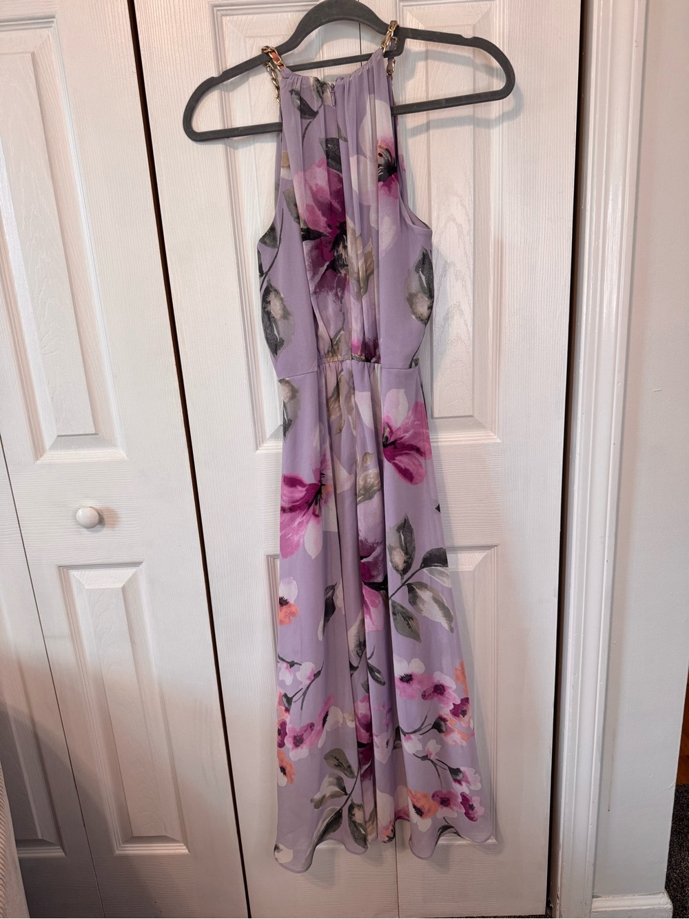 WHBM Lavender Floral Gold Chain Halter High-Low Dress Sz 2 Spring Summer Cocktai - Picture 15 of 16